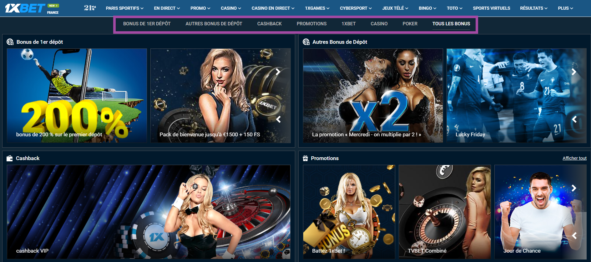 1xBet bonus premier dépôt