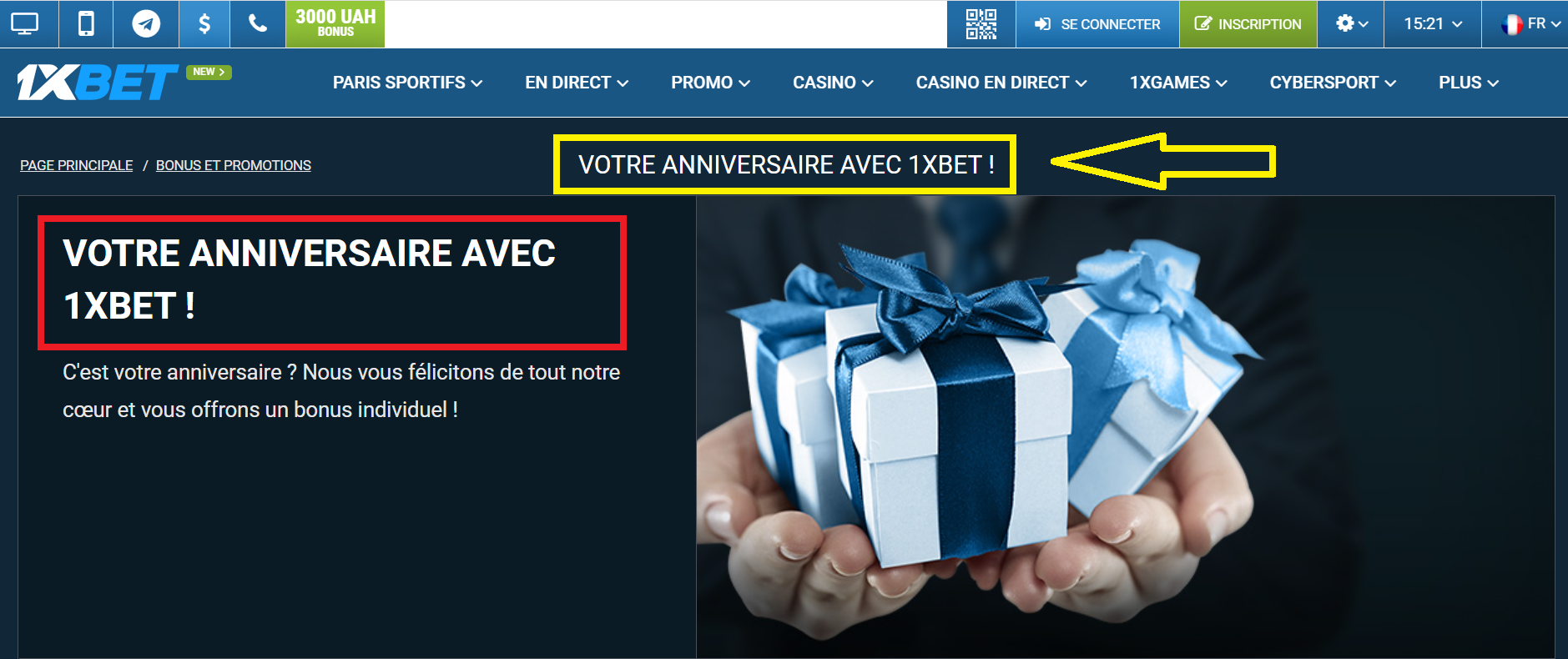 1xBet bonus d'anniversaire